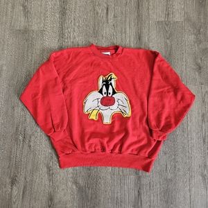 Vintage 1993 Sylvester The Cat Knitted Logo Crewneck Sweater Mens Size XL